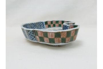 江戸　伊万里　色絵　染付　龍・鳳凰の図　二重角福　渦福　変形皿(和食器)(R-062917)