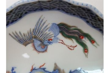 江戸　伊万里　色絵　染付　龍・鳳凰の図　二重角福　渦福　変形皿(和食器)(R-062917)