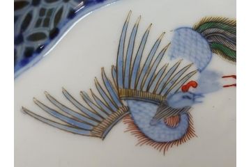 江戸　伊万里　色絵　染付　龍・鳳凰の図　二重角福　渦福　変形皿(和食器)(R-062917)