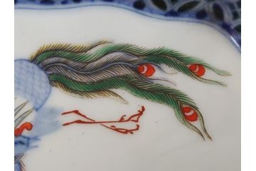江戸　伊万里　色絵　染付　龍・鳳凰の図　二重角福　渦福　変形皿(和食器)(R-062917)