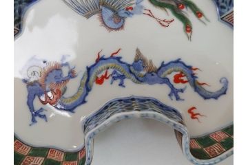 江戸　伊万里　色絵　染付　龍・鳳凰の図　二重角福　渦福　変形皿(和食器)(R-062917)