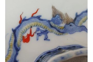 江戸　伊万里　色絵　染付　龍・鳳凰の図　二重角福　渦福　変形皿(和食器)(R-062917)