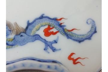 江戸　伊万里　色絵　染付　龍・鳳凰の図　二重角福　渦福　変形皿(和食器)(R-062917)
