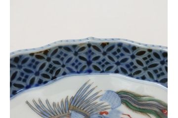 江戸　伊万里　色絵　染付　龍・鳳凰の図　二重角福　渦福　変形皿(和食器)(R-062917)