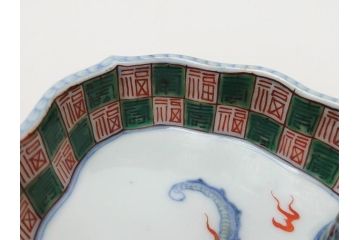 江戸　伊万里　色絵　染付　龍・鳳凰の図　二重角福　渦福　変形皿(和食器)(R-062917)
