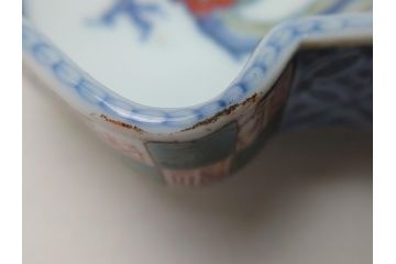 江戸　伊万里　色絵　染付　龍・鳳凰の図　二重角福　渦福　変形皿(和食器)(R-062917)