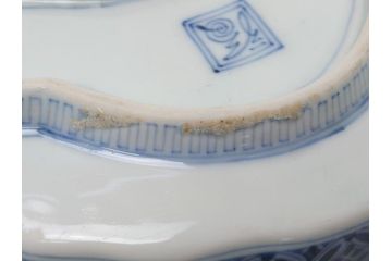 江戸　伊万里　色絵　染付　龍・鳳凰の図　二重角福　渦福　変形皿(和食器)(R-062917)