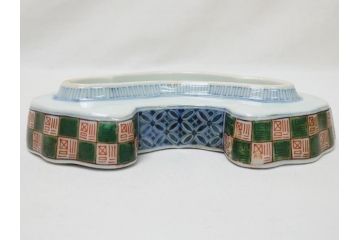 江戸　伊万里　色絵　染付　龍・鳳凰の図　二重角福　渦福　変形皿(和食器)(R-062917)