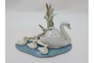 スペイン　リヤドロ　LLADRO　1989　Follow Me(ついていらっしゃい)　白鳥の親子　フィギュリン(箱なし、陶器人形、置物、オブジェ、スワン)(R-062918)