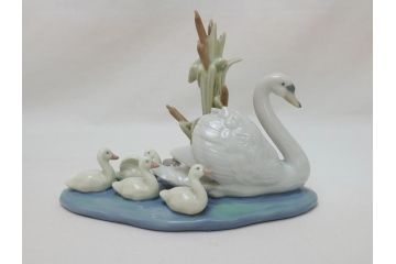 スペイン　リヤドロ　LLADRO　1989　Follow Me(ついていらっしゃい)　白鳥の親子　フィギュリン(箱なし、陶器人形、置物、オブジェ、スワン)(R-062918)