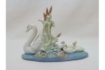 スペイン　リヤドロ　LLADRO　1989　Follow Me(ついていらっしゃい)　白鳥の親子　フィギュリン(箱なし、陶器人形、置物、オブジェ、スワン)(R-062918)