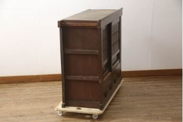 和製アンティーク　明治大正期　美しい杢目とシックな色合いが魅力的な水屋箪笥サイドボード(ローボード、収納棚、戸棚)(R-062929)