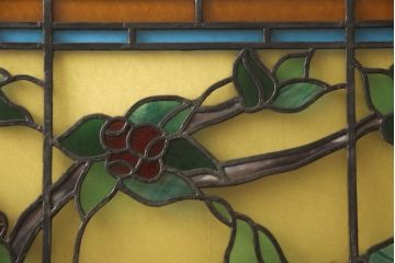 和製アンティーク　華やかな花の図柄が存在感を放つステンドグラス1枚(明り取り、明かり取り、窓)(R-062933)