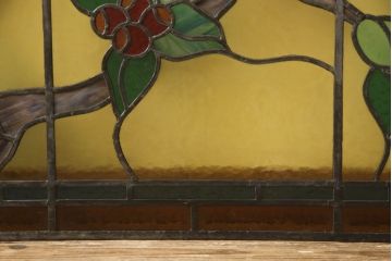 和製アンティーク　華やかな花の図柄が存在感を放つステンドグラス1枚(明り取り、明かり取り、窓)(R-062933)
