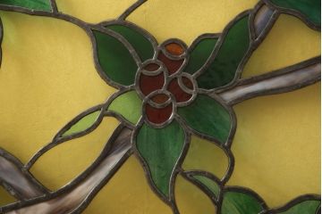 和製アンティーク　華やかな花の図柄が存在感を放つステンドグラス1枚(明り取り、明かり取り、窓)(R-062934)