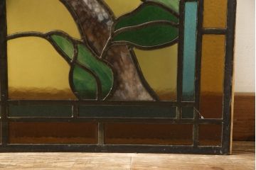 和製アンティーク　華やかな花の図柄が存在感を放つステンドグラス1枚(明り取り、明かり取り、窓)(R-062934)
