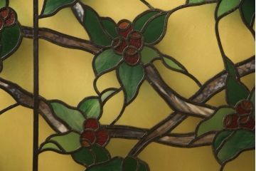 和製アンティーク　華やかな花の図柄が存在感を放つステンドグラス1枚(明り取り、明かり取り、窓)(R-062934)