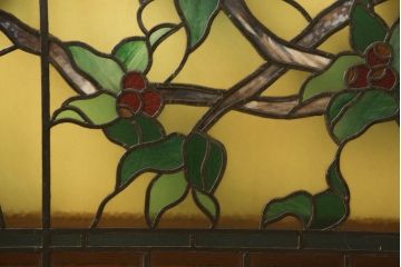 和製アンティーク　華やかな花の図柄が存在感を放つステンドグラス1枚(明り取り、明かり取り、窓)(R-062934)