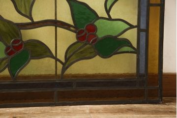 和製アンティーク　華やかな花の図柄が存在感を放つステンドグラス1枚(明り取り、明かり取り、窓)(R-062935)
