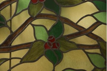 和製アンティーク　華やかな花の図柄が存在感を放つステンドグラス1枚(明り取り、明かり取り、窓)(R-062935)