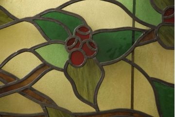和製アンティーク　華やかな花の図柄が存在感を放つステンドグラス1枚(明り取り、明かり取り、窓)(R-062935)
