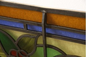 和製アンティーク　華やかな花の図柄が存在感を放つステンドグラス1枚(明り取り、明かり取り、窓)(R-062935)
