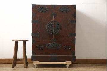 中古　渡辺家具店　漆塗り　美しい杢目と木地呂塗りの艶やかな木肌が美しい仙台箪笥(和タンス、整理箪笥、衣装たんす、小箪笥、引き出し、サイドチェスト)(R-062939)