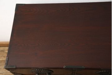 和製ビンテージ　木地呂塗り　漆塗り　凝った金具と美しい杢目が上質な和の雰囲気を醸し出す仙台小箪笥(仙台箪笥、整理タンス、収納たんす、引き出し、サイドチェスト、サイドボード、ヴィンテージ)(R-062943)