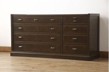 中古　美品　内部国産桐材　タモ材　職人手造りの高級品!!造りが良いローチェスト(引き出し、ローボード、リビングボード)(R-062947)