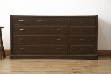 中古　美品　内部国産桐材　タモ材　職人手造りの高級品!!造りが良いローチェスト(引き出し、ローボード、リビングボード)(R-062947)