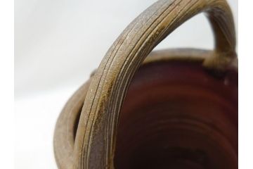 備前焼　伝統工芸士　柴岡一海　籠花入(共箱付き、花瓶、花器、フラワーベース)(R-062952)