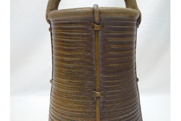 備前焼　伝統工芸士　柴岡一海　籠花入(共箱付き、花瓶、花器、フラワーベース)(R-062952)