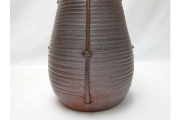 備前焼　伝統工芸士　柴岡一海　籠花入(共箱付き、花瓶、花器、フラワーベース)(R-062952)