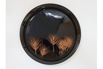 大浦胡泉　漆器　若松　蒔絵　銘々盆5枚セット(共箱付き、銘々皿)(R-062954)