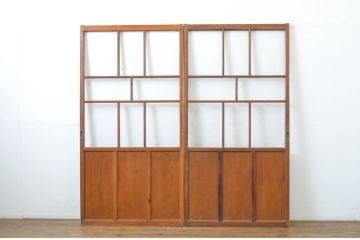 アンティーク建具　大正ロマンの雰囲気香るガラス戸2枚セット(引き戸)(R-062960)