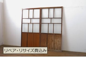 アンティーク建具　大正ロマンの雰囲気香るガラス戸2枚セット(引き戸)(R-062962)