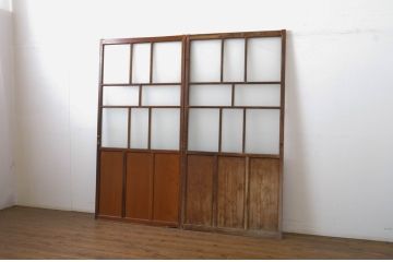 アンティーク建具　大正ロマンの雰囲気香るガラス戸2枚セット(引き戸)(R-062962)