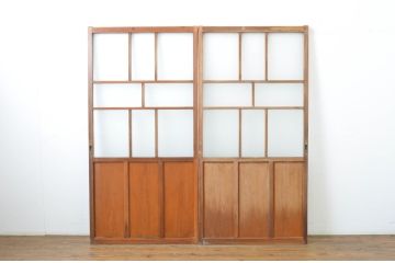 アンティーク建具　大正ロマンの雰囲気香るガラス戸2枚セット(引き戸)(R-062962)