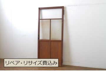 アンティーク建具　木の風合いが味わい深いガラス扉1枚(ドア、木製扉)(R-062965)