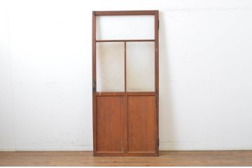 アンティーク建具　木の風合いが味わい深いガラス扉1枚(ドア、木製扉)(R-062965)