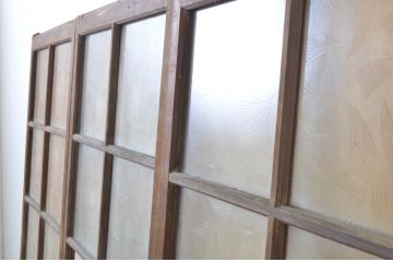 アンティーク建具　どこか懐かしい雰囲気漂う幅狭ガラス戸3枚セット(引き戸)(R-062966)