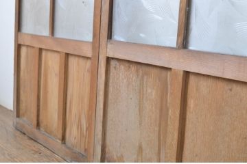 アンティーク建具　どこか懐かしい雰囲気漂う幅狭ガラス戸3枚セット(引き戸)(R-062966)