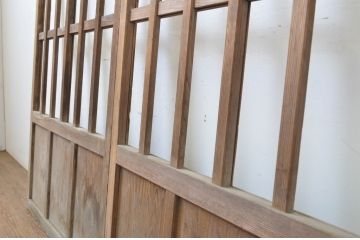 アンティーク建具　和の空間づくりにおすすめの玄関戸2枚セット(荒格子戸、引き戸、ガラス戸)(R-062967)