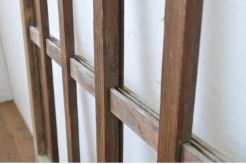 アンティーク建具　和の空間づくりにおすすめの玄関戸2枚セット(荒格子戸、引き戸、ガラス戸)(R-062967)