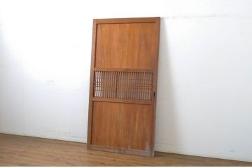 アンティーク建具　和の趣あふれる裏障子付き格子帯戸1枚(引き戸、格子戸)(R-062969)