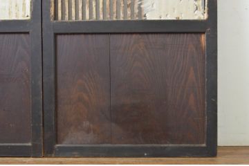 アンティーク建具　深みのある色合いが魅力的な格子帯戸2枚セット(格子戸、引き戸)(R-062970)