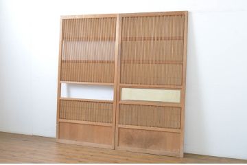 アンティーク建具　情緒ある和の雰囲気作りにおすすめの裏障子戸付き格子戸2枚セット(ガラス帯戸、障子戸、引き戸)(R-062972)