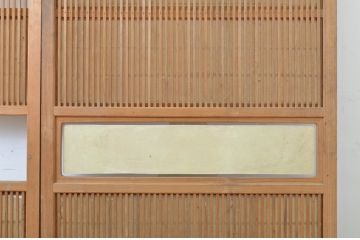 アンティーク建具　情緒ある和の雰囲気作りにおすすめの裏障子戸付き格子戸2枚セット(ガラス帯戸、障子戸、引き戸)(R-062972)
