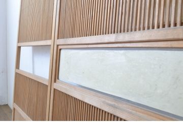 アンティーク建具　情緒ある和の雰囲気作りにおすすめの裏障子戸付き格子戸2枚セット(ガラス帯戸、障子戸、引き戸)(R-062972)