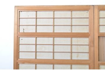 アンティーク建具　情緒ある和の雰囲気作りにおすすめの裏障子戸付き格子戸2枚セット(ガラス帯戸、障子戸、引き戸)(R-062972)